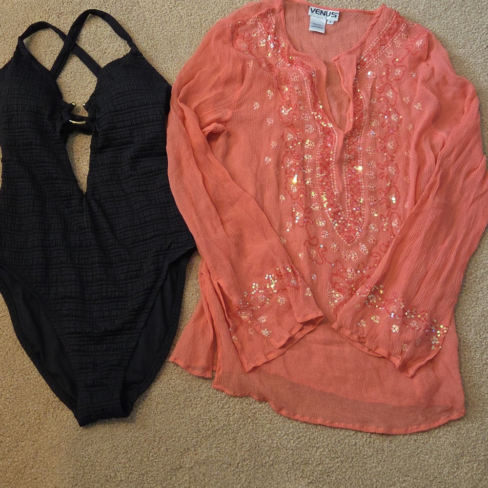 BECCA swimsuit and VENUS 100% silk coverup. suit is NWT